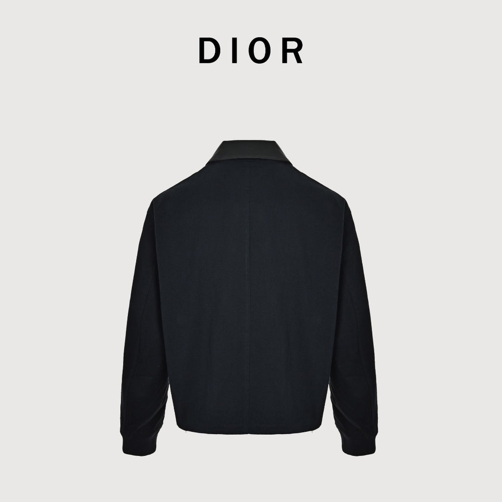 Dior CD Snap-Button Leather Collar Jacket — Black