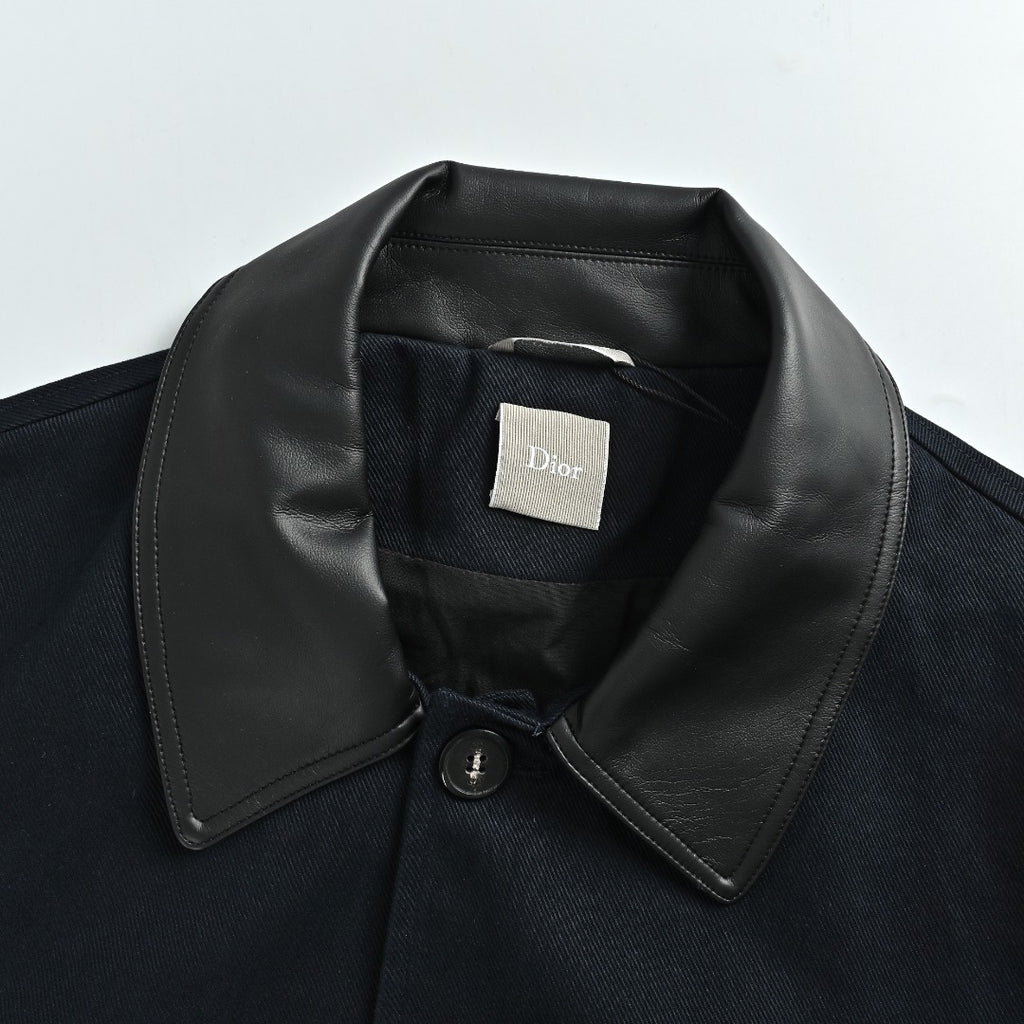 Dior CD Snap-Button Leather Collar Jacket — Black