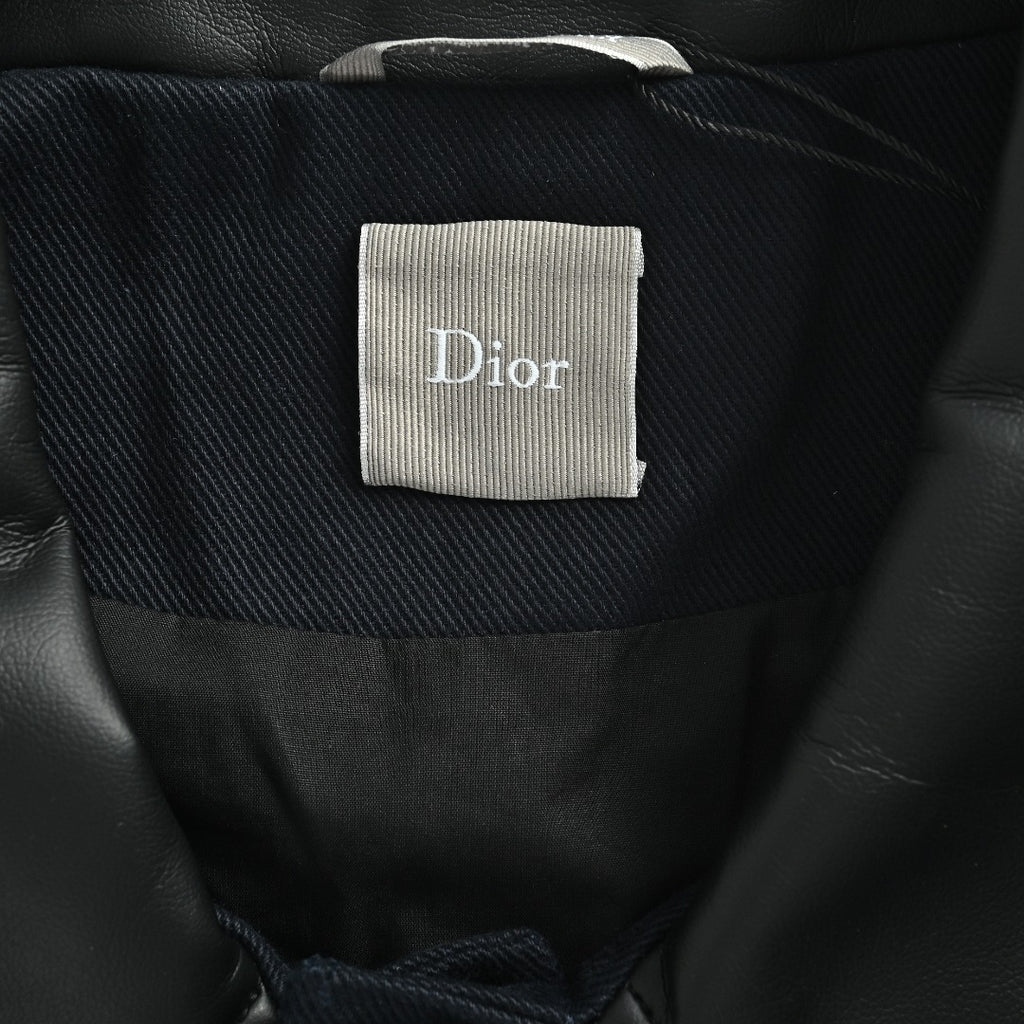 Dior CD Snap-Button Leather Collar Jacket — Black