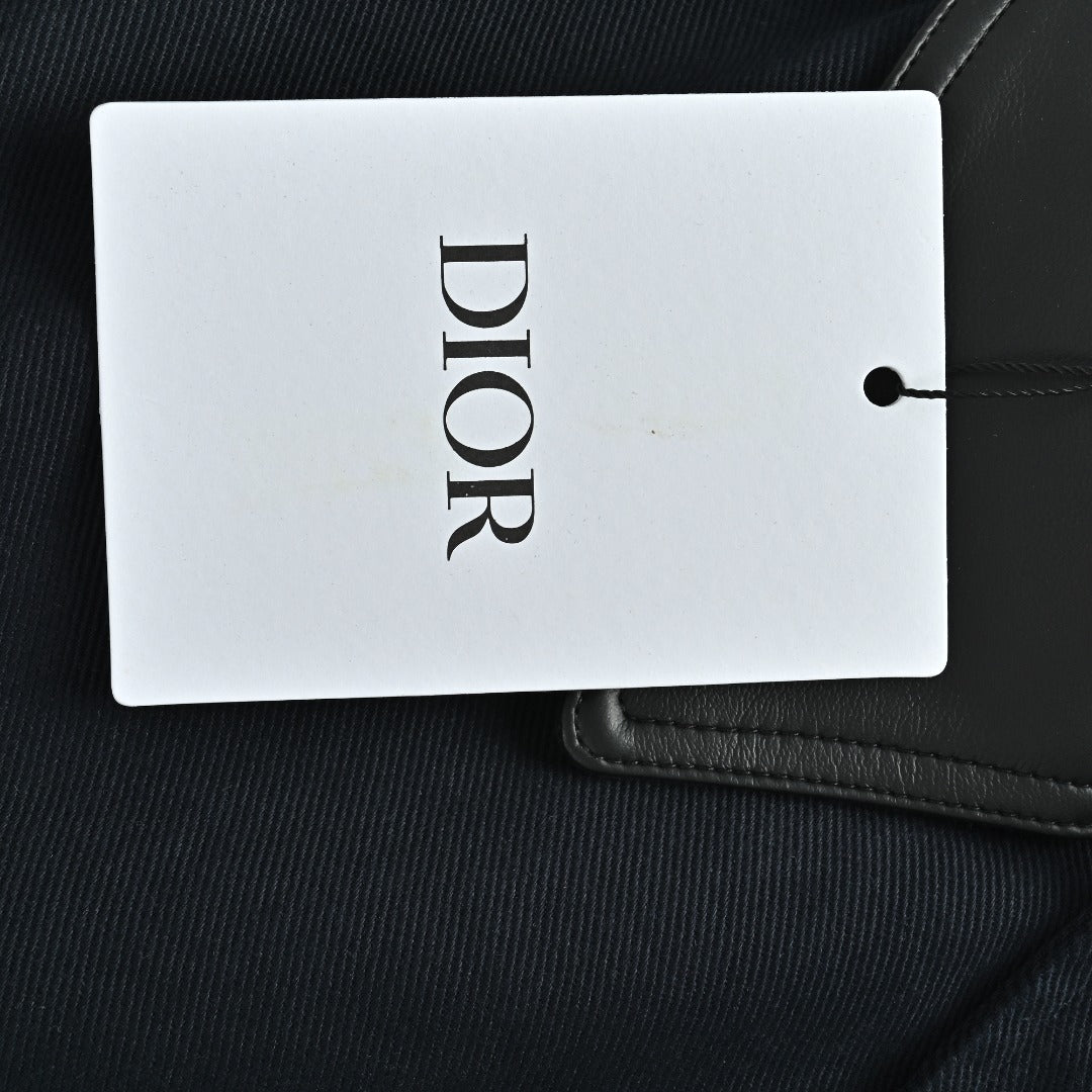 Dior CD Snap-Button Leather Collar Jacket — Black