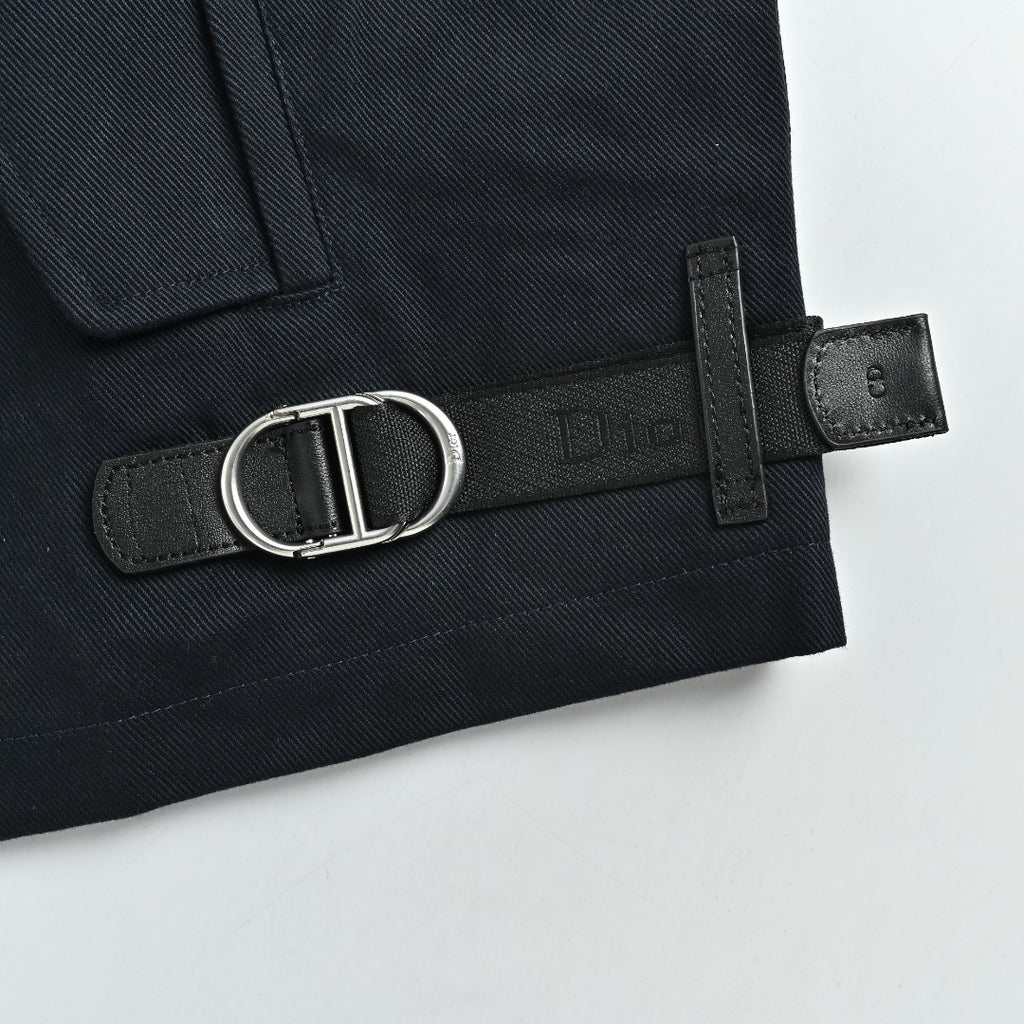 Dior CD Snap-Button Leather Collar Jacket — Black
