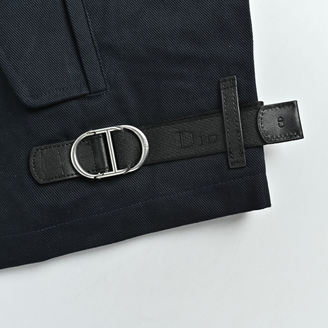 Dior CD Snap-Button Leather Collar Jacket — Black