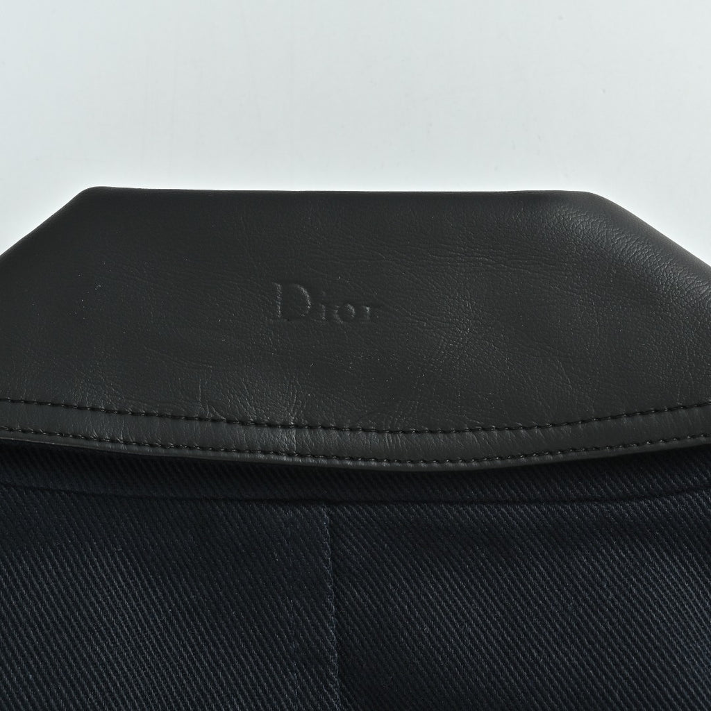 Dior CD Snap-Button Leather Collar Jacket — Black
