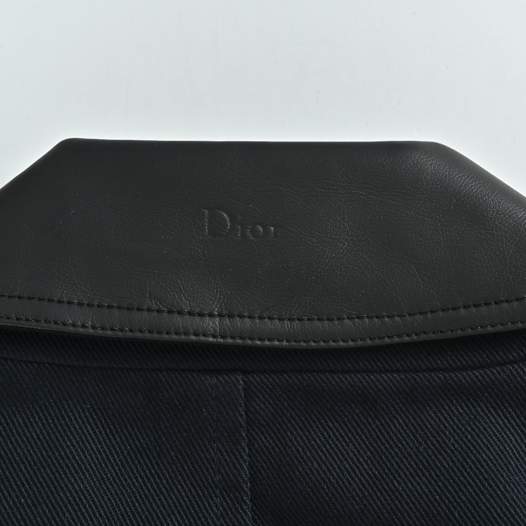 Dior CD Snap-Button Leather Collar Jacket — Black