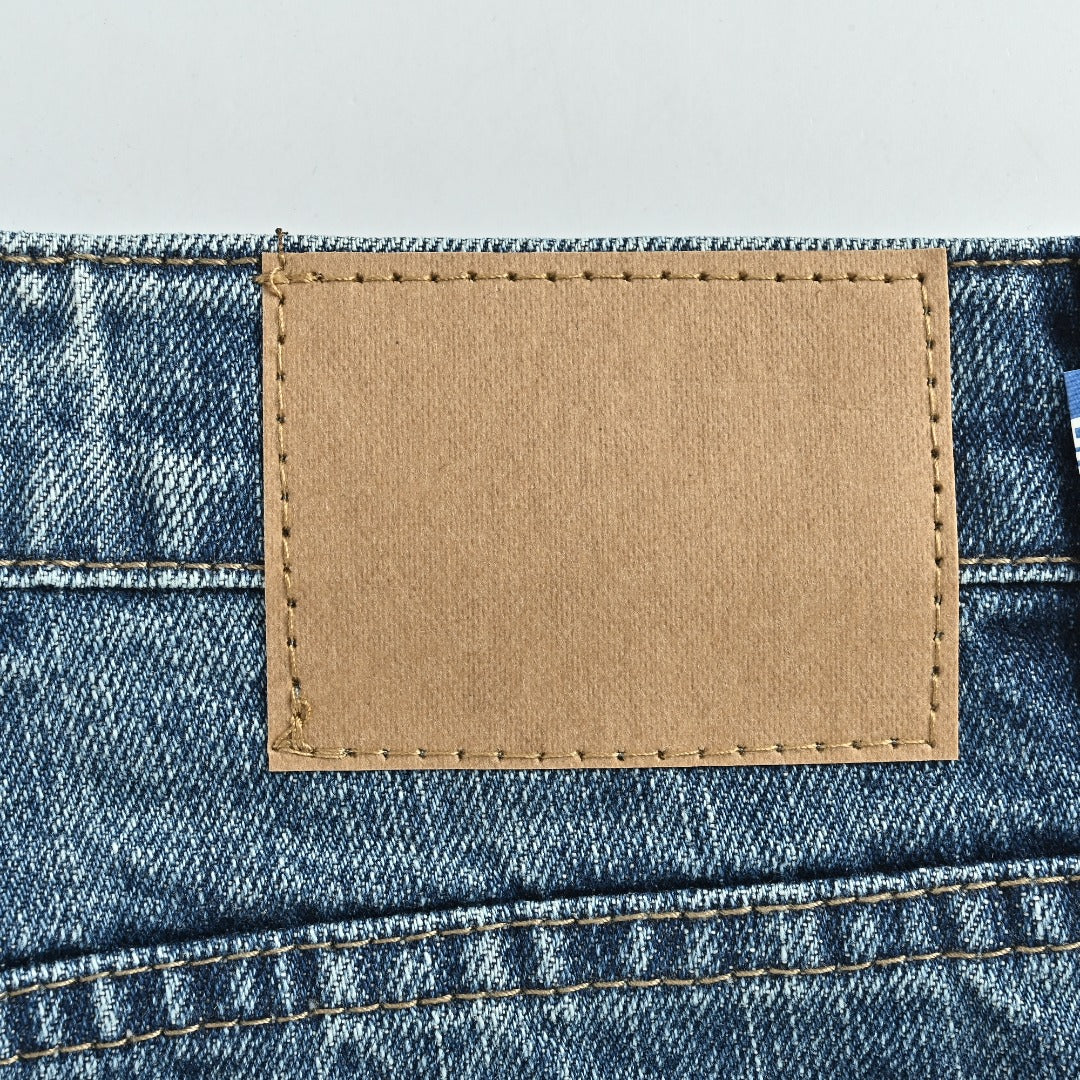 Chrome Hearts Micro-Flare Deep Blue Leather Cross Patch Straight Jeans