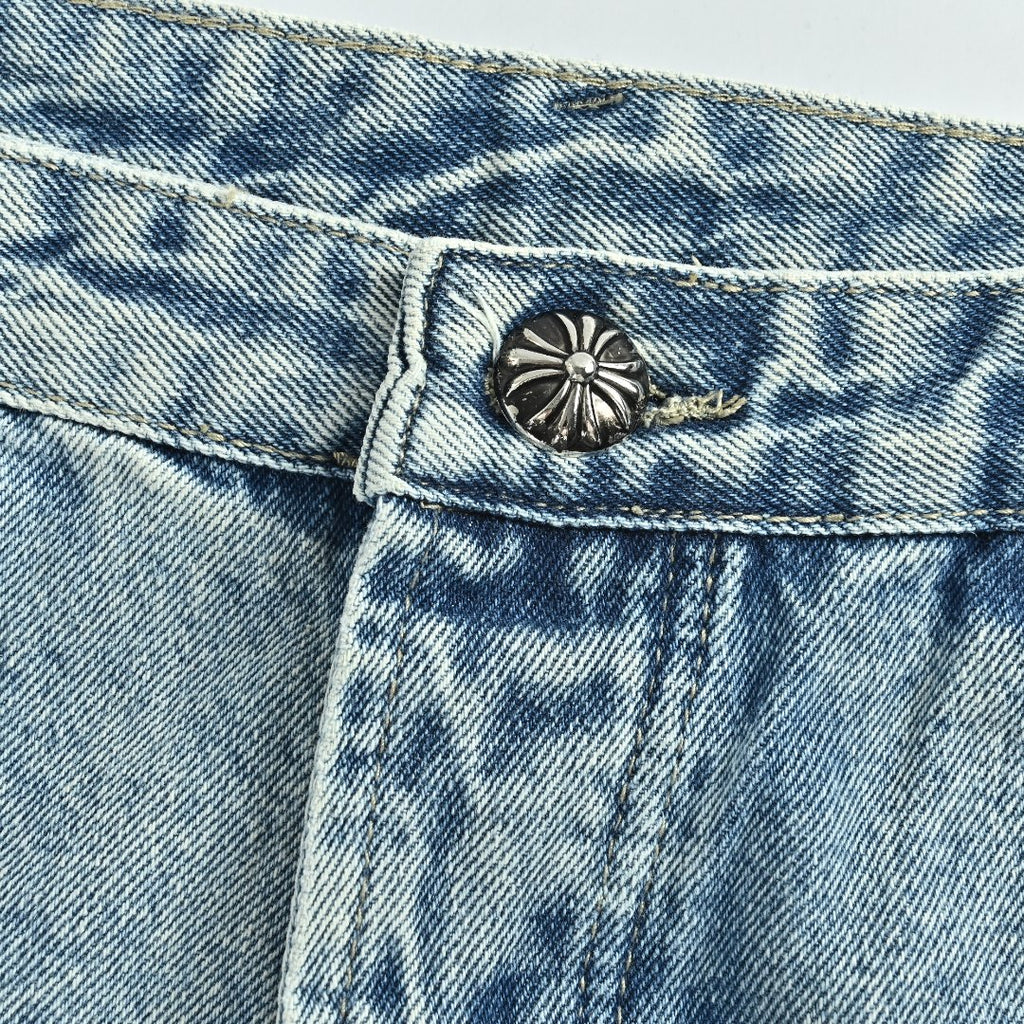 Chrome Hearts x Gallery Dept Patchwork Flare Leather Cross Jeans — Light Blue