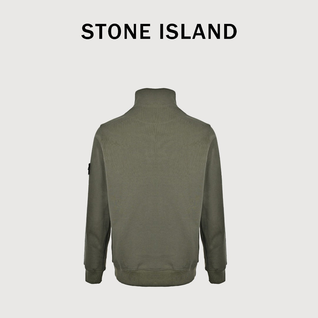Stone Island SS26 Sleeve Badge Half-Zip Pullover Sweatshirt — Olive Green