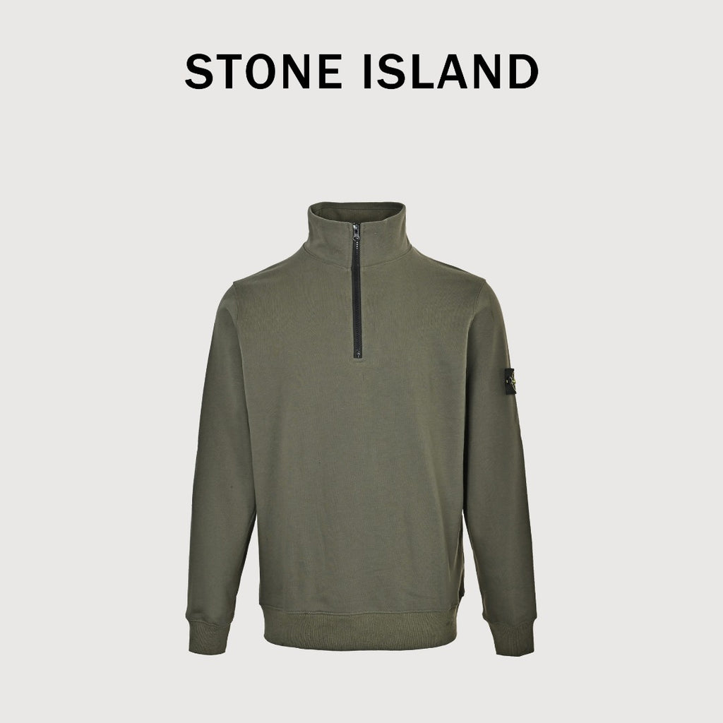 Stone Island SS26 Sleeve Badge Half-Zip Pullover Sweatshirt — Olive Green