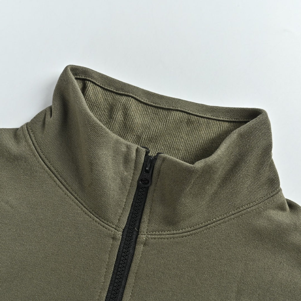 Stone Island SS26 Sleeve Badge Half-Zip Pullover Sweatshirt — Olive Green