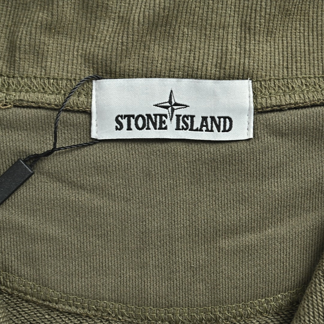 Stone Island SS26 Sleeve Badge Half-Zip Pullover Sweatshirt — Olive Green