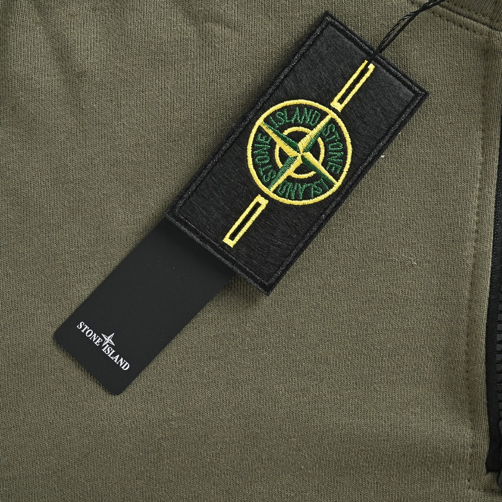 Stone Island SS26 Sleeve Badge Half-Zip Pullover Sweatshirt — Olive Green