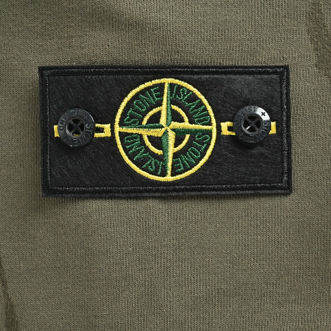 Stone Island SS26 Sleeve Badge Half-Zip Pullover Sweatshirt — Olive Green