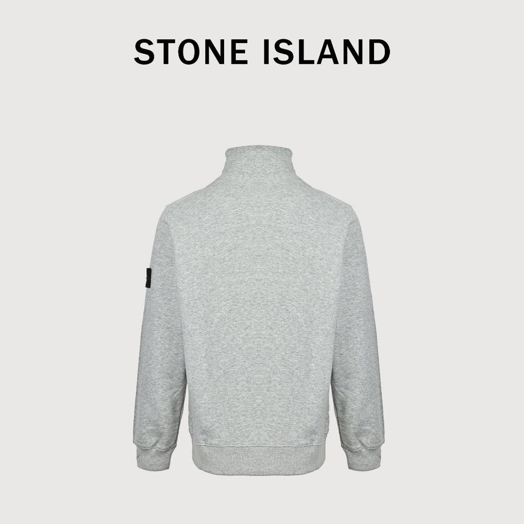 Stone Island SS26 Sleeve Badge Half-Zip Pullover Sweatshirt — Light Grey Marl