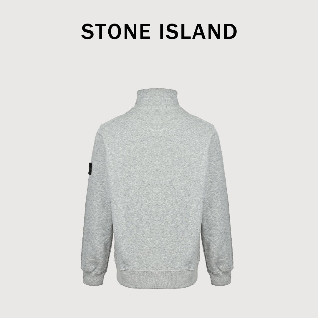 Stone Island SS26 Sleeve Badge Half-Zip Pullover Sweatshirt — Light Grey Marl