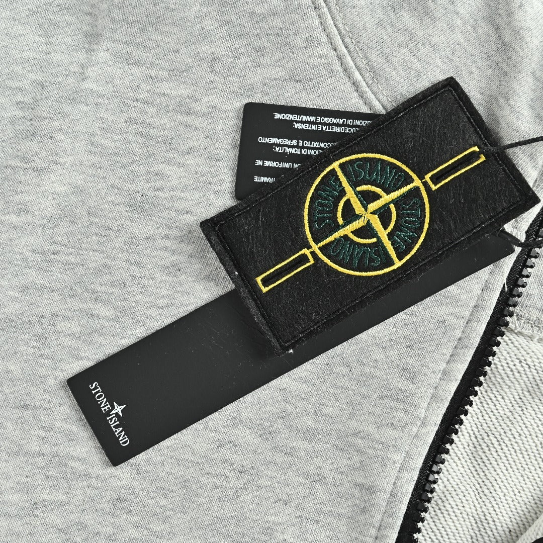Stone Island SS26 Sleeve Badge Half-Zip Pullover Sweatshirt — Light Grey Marl