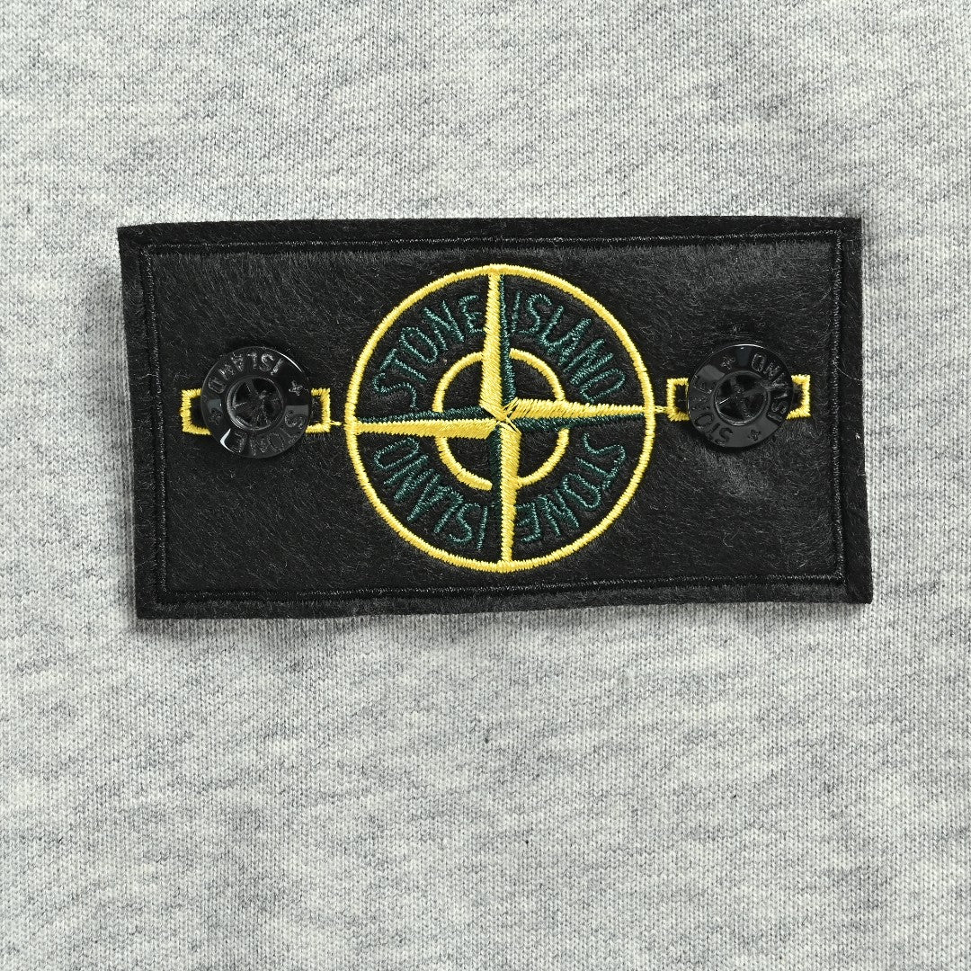 Stone Island SS26 Sleeve Badge Half-Zip Pullover Sweatshirt — Light Grey Marl