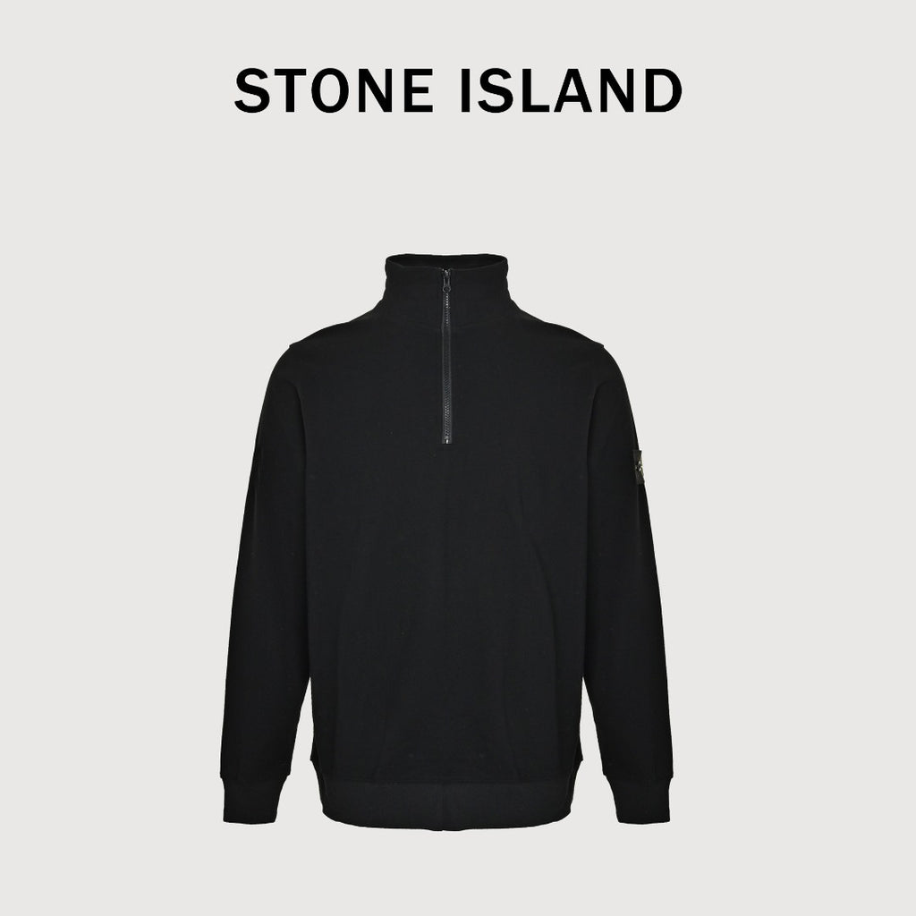 Stone Island SS26 Sleeve Badge Half-Zip Pullover Sweatshirt — Black
