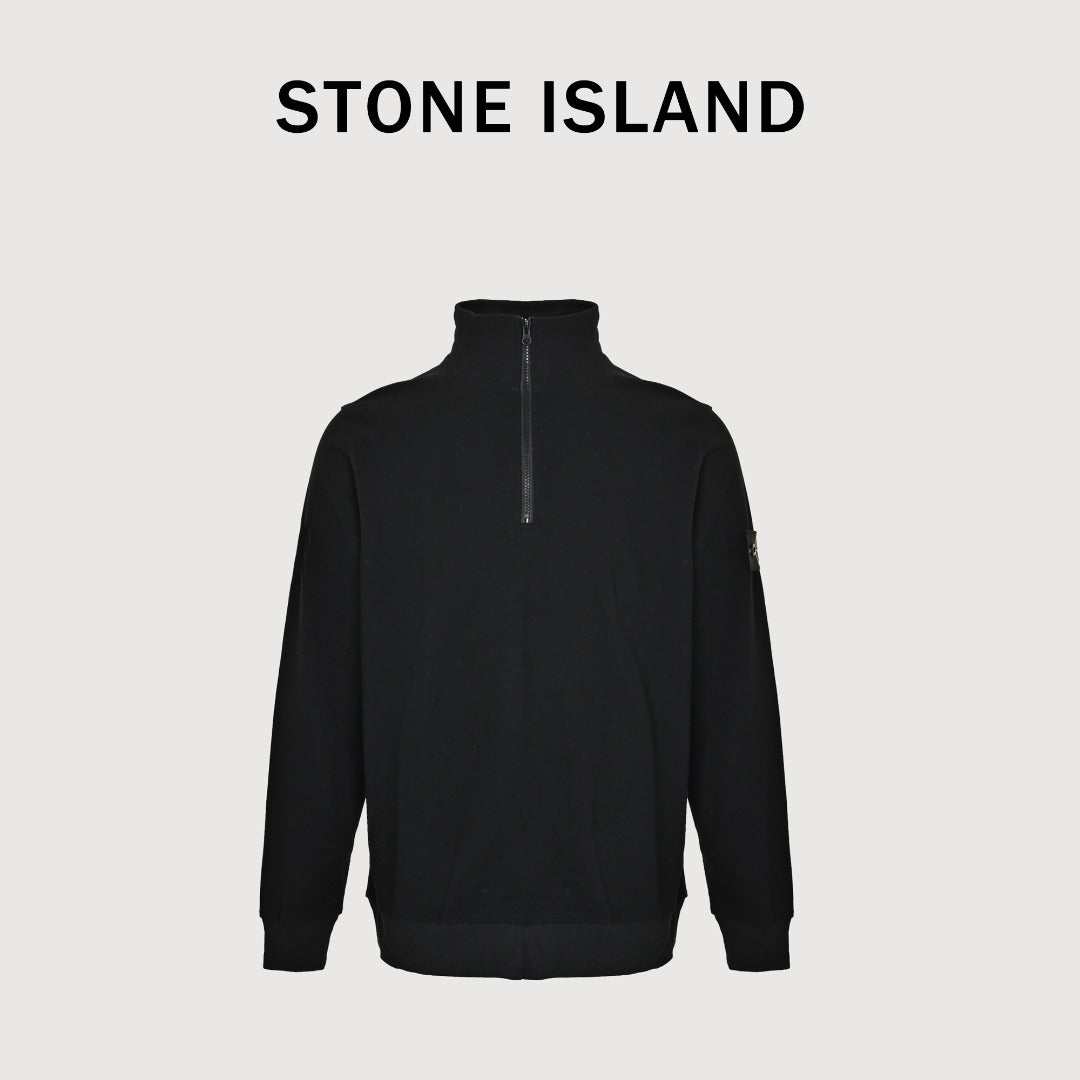 Stone Island SS26 Sleeve Badge Half-Zip Pullover Sweatshirt — Black
