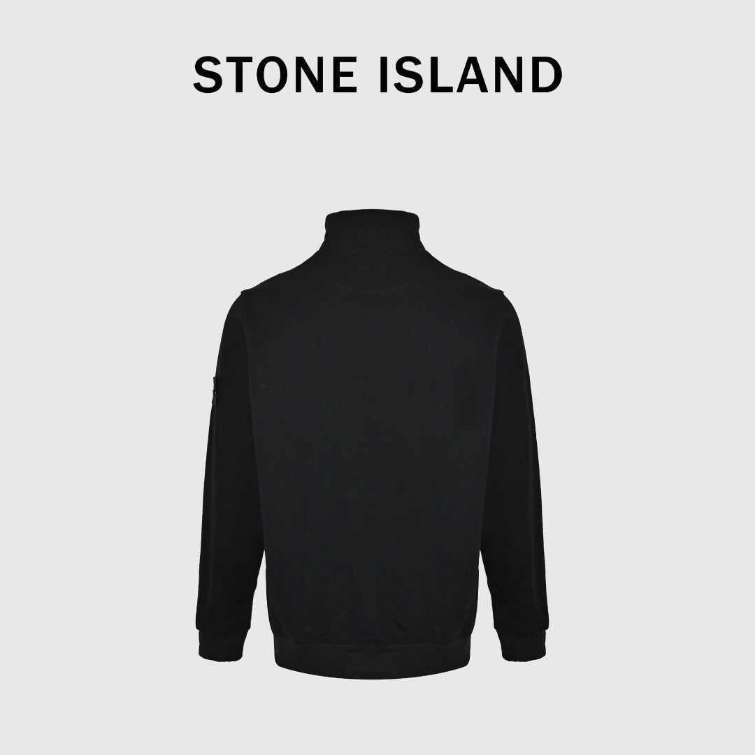 Stone Island SS26 Sleeve Badge Half-Zip Pullover Sweatshirt — Black