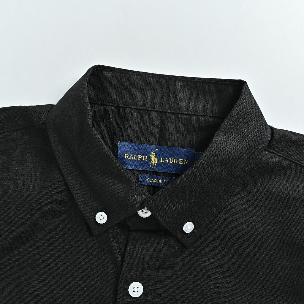Ralph Lauren Small Polo Pony Embroidered Linen Shirt — Black