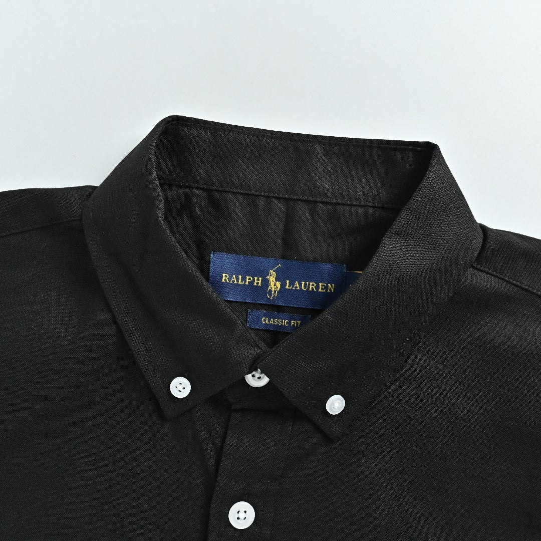 Ralph Lauren Small Polo Pony Embroidered Linen Shirt — Black