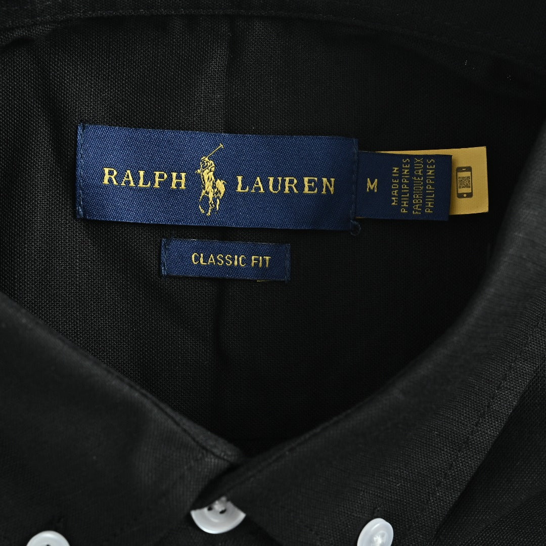 Ralph Lauren Small Polo Pony Embroidered Linen Shirt — Black