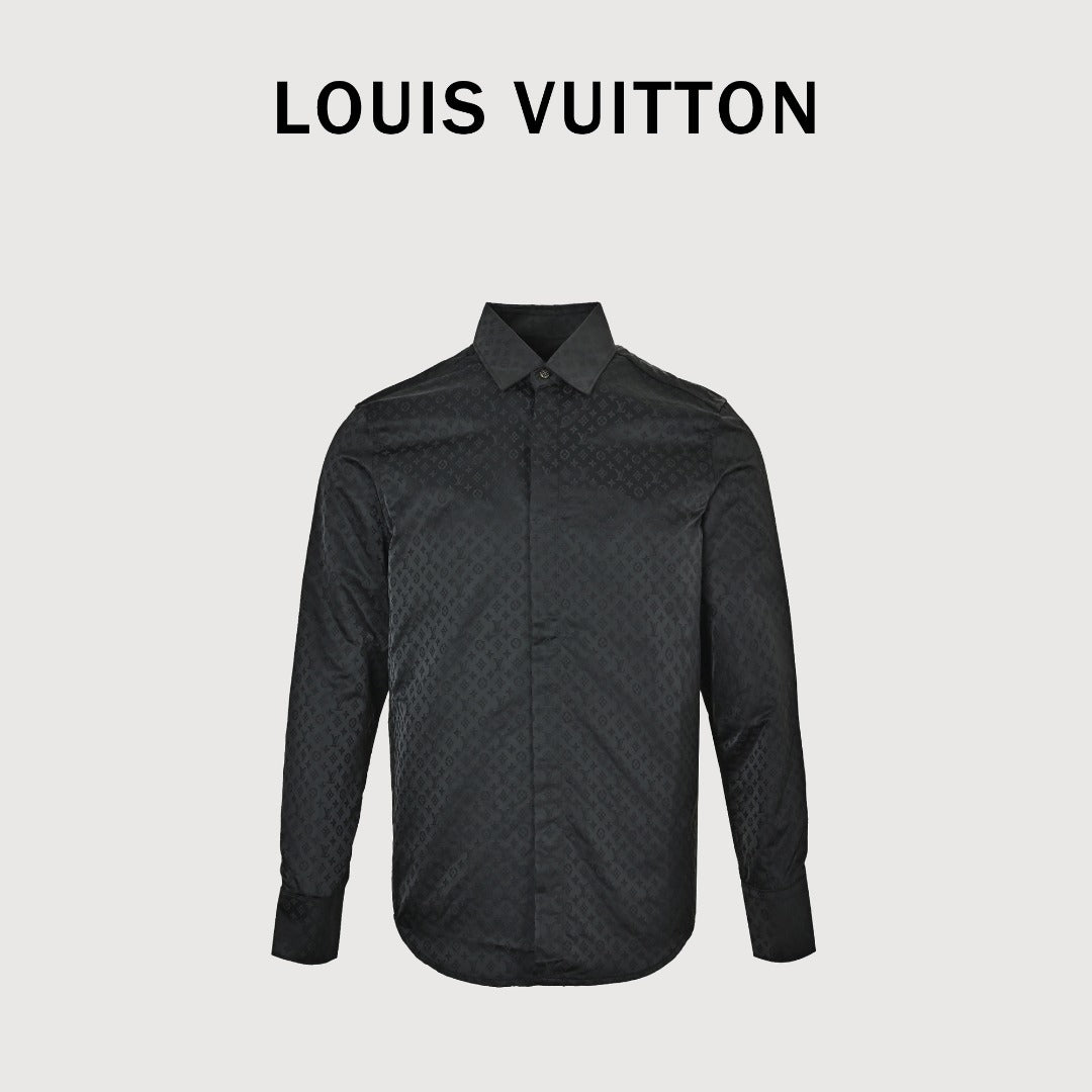Louis Vuitton 25SS Pre-Spring Monogram Jacquard Mulberry Silk Long-Sleeve Shirt — Black