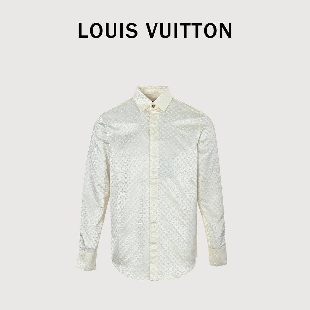 Louis Vuitton 25SS Pre-Spring Monogram Jacquard Mulberry Silk Long-Sleeve Shirt — White