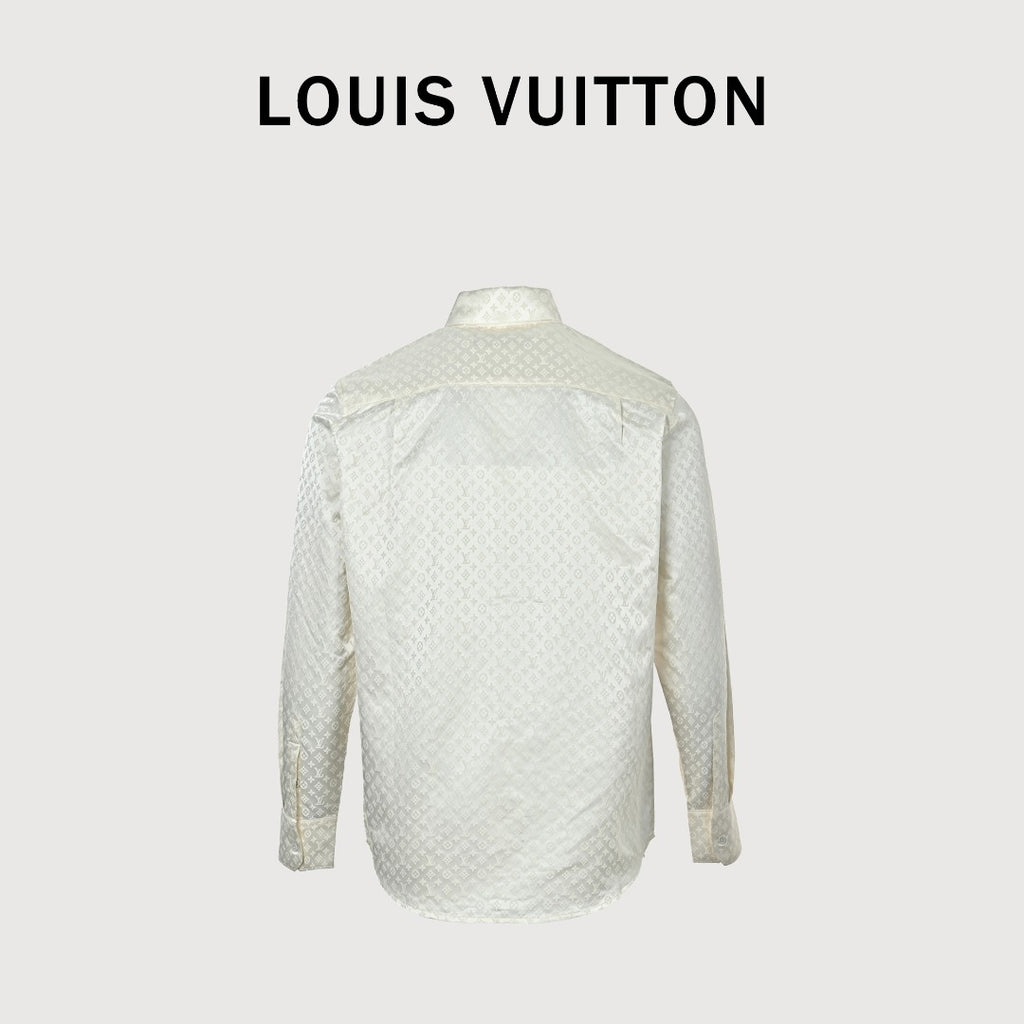 Louis Vuitton 25SS Pre-Spring Monogram Jacquard Mulberry Silk Long-Sleeve Shirt — White