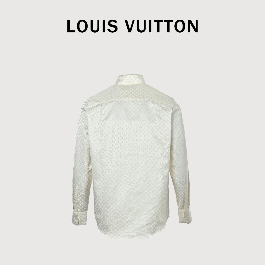 Louis Vuitton 25SS Pre-Spring Monogram Jacquard Mulberry Silk Long-Sleeve Shirt — White