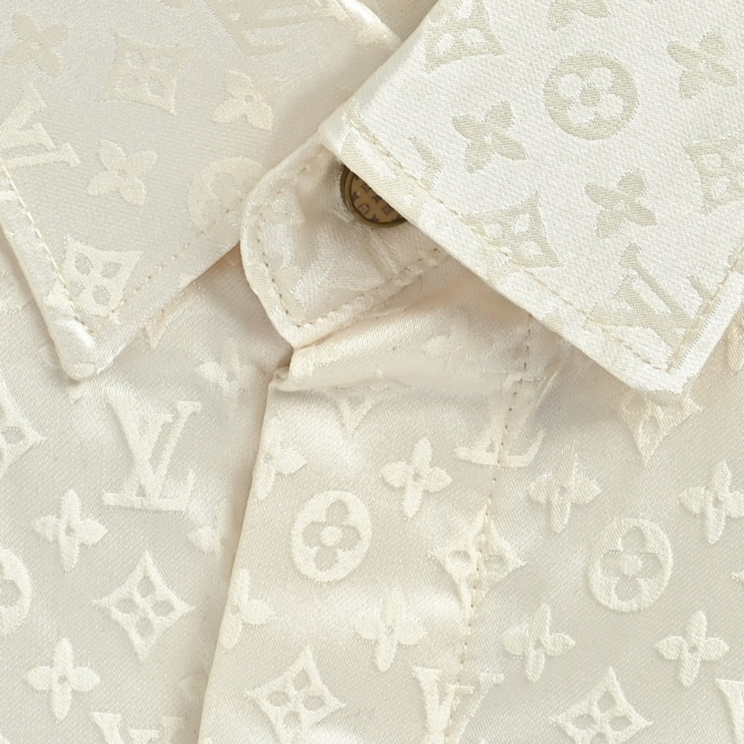 Louis Vuitton 25SS Pre-Spring Monogram Jacquard Mulberry Silk Long-Sleeve Shirt — White