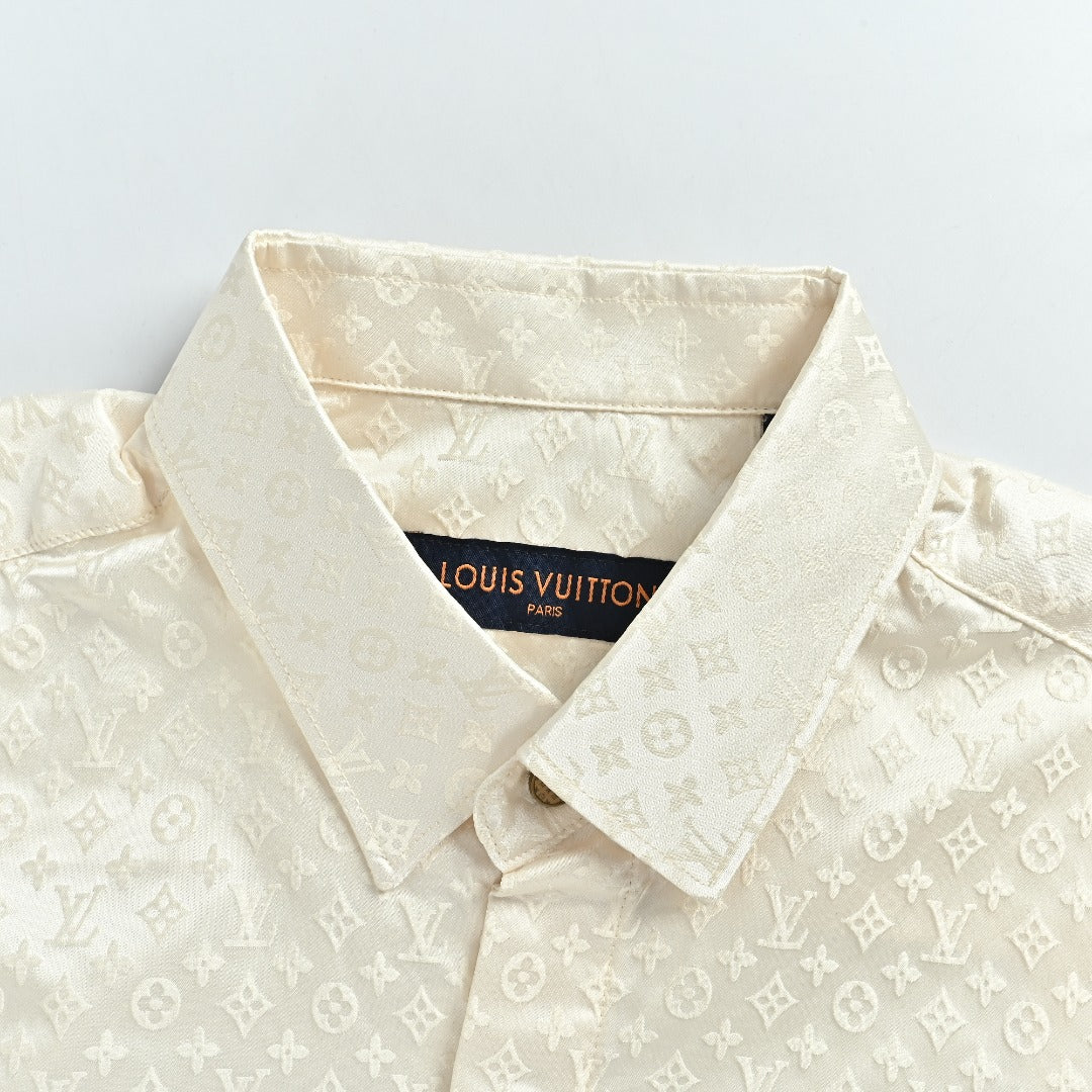 Louis Vuitton 25SS Pre-Spring Monogram Jacquard Mulberry Silk Long-Sleeve Shirt — White