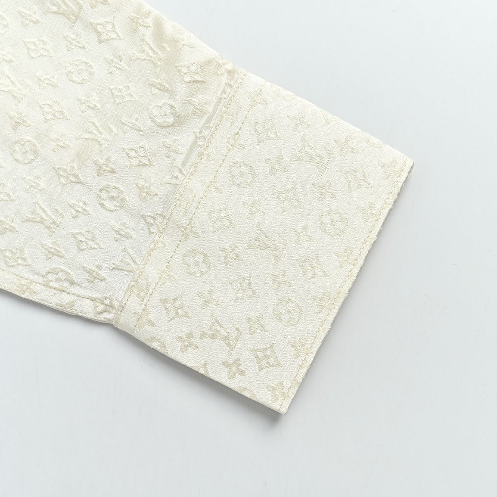 Louis Vuitton 25SS Pre-Spring Monogram Jacquard Mulberry Silk Long-Sleeve Shirt — White