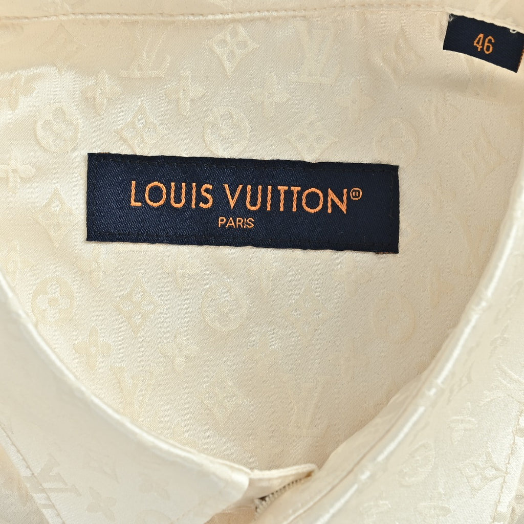 Louis Vuitton 25SS Pre-Spring Monogram Jacquard Mulberry Silk Long-Sleeve Shirt — White