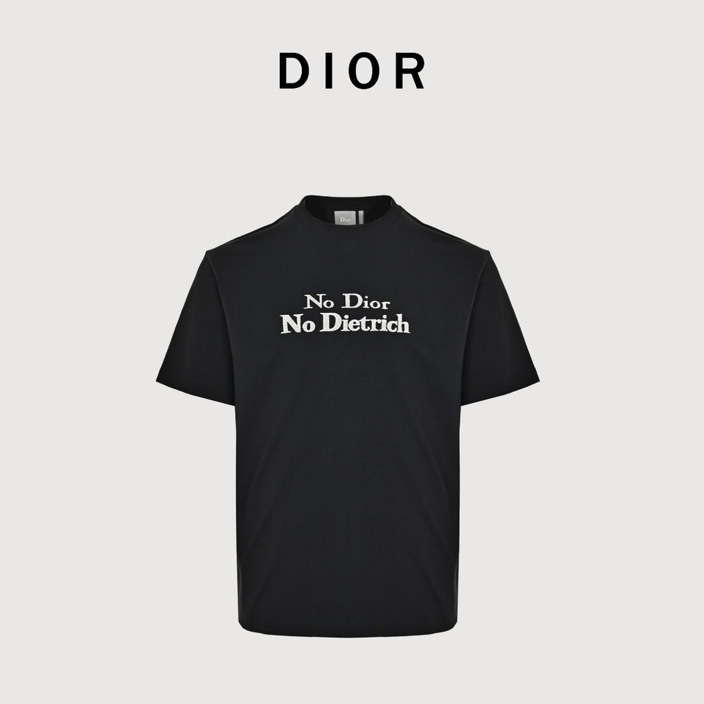 Dior 26SS 'No Dior No Dietrich' Letter Logo Embroidered T-Shirt — Black