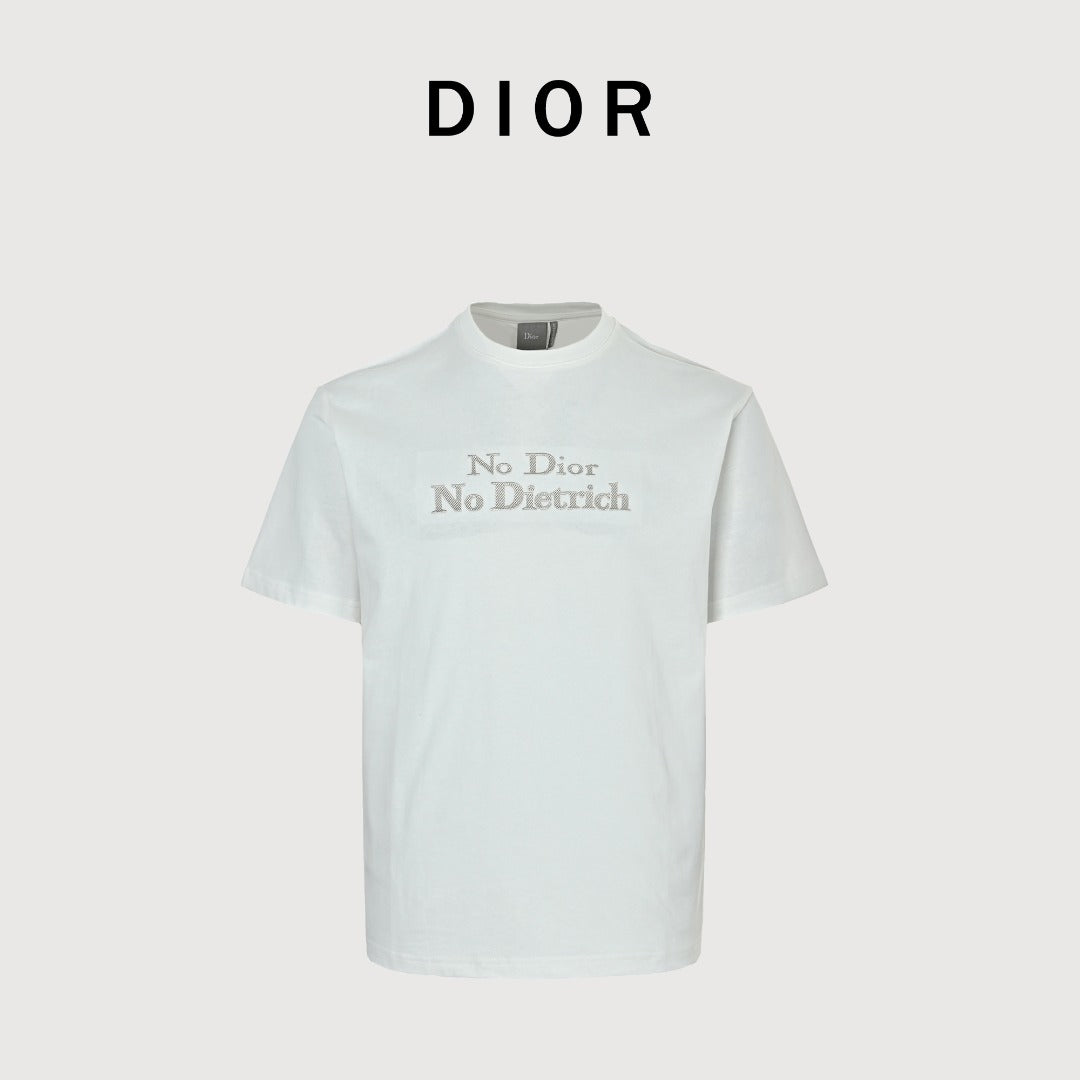 Dior 26SS 'No Dior No Dietrich' Letter Logo Embroidered T-Shirt — White