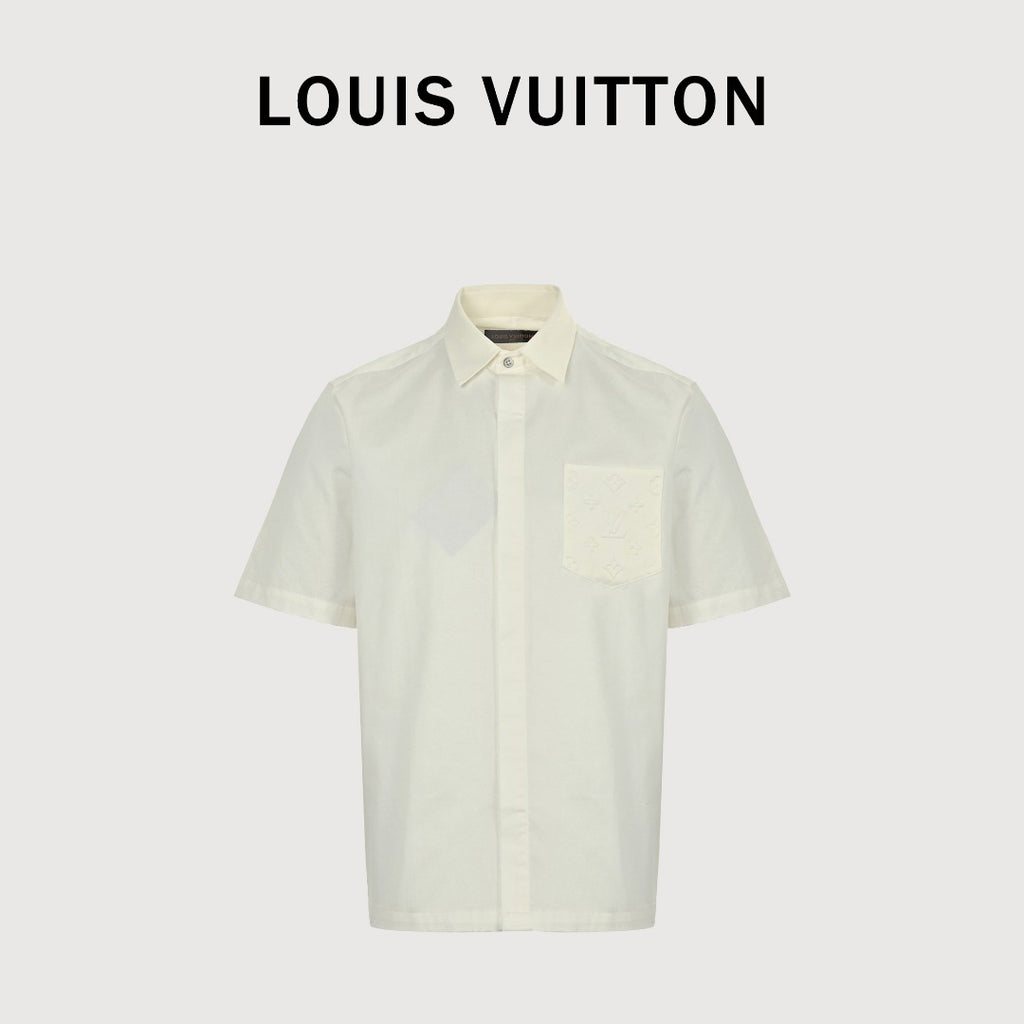 Louis Vuitton LV Monogram Embossed Pocket Short-Sleeve Shirt — Cream