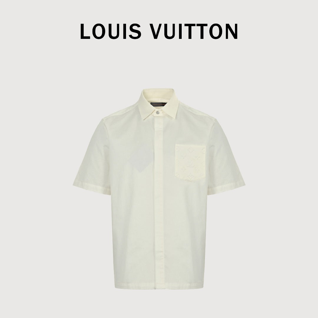 Louis Vuitton LV Monogram Embossed Pocket Short-Sleeve Shirt — Cream