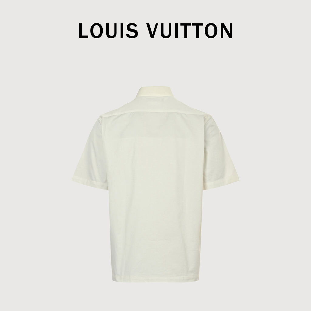 Louis Vuitton LV Monogram Embossed Pocket Short-Sleeve Shirt — Cream