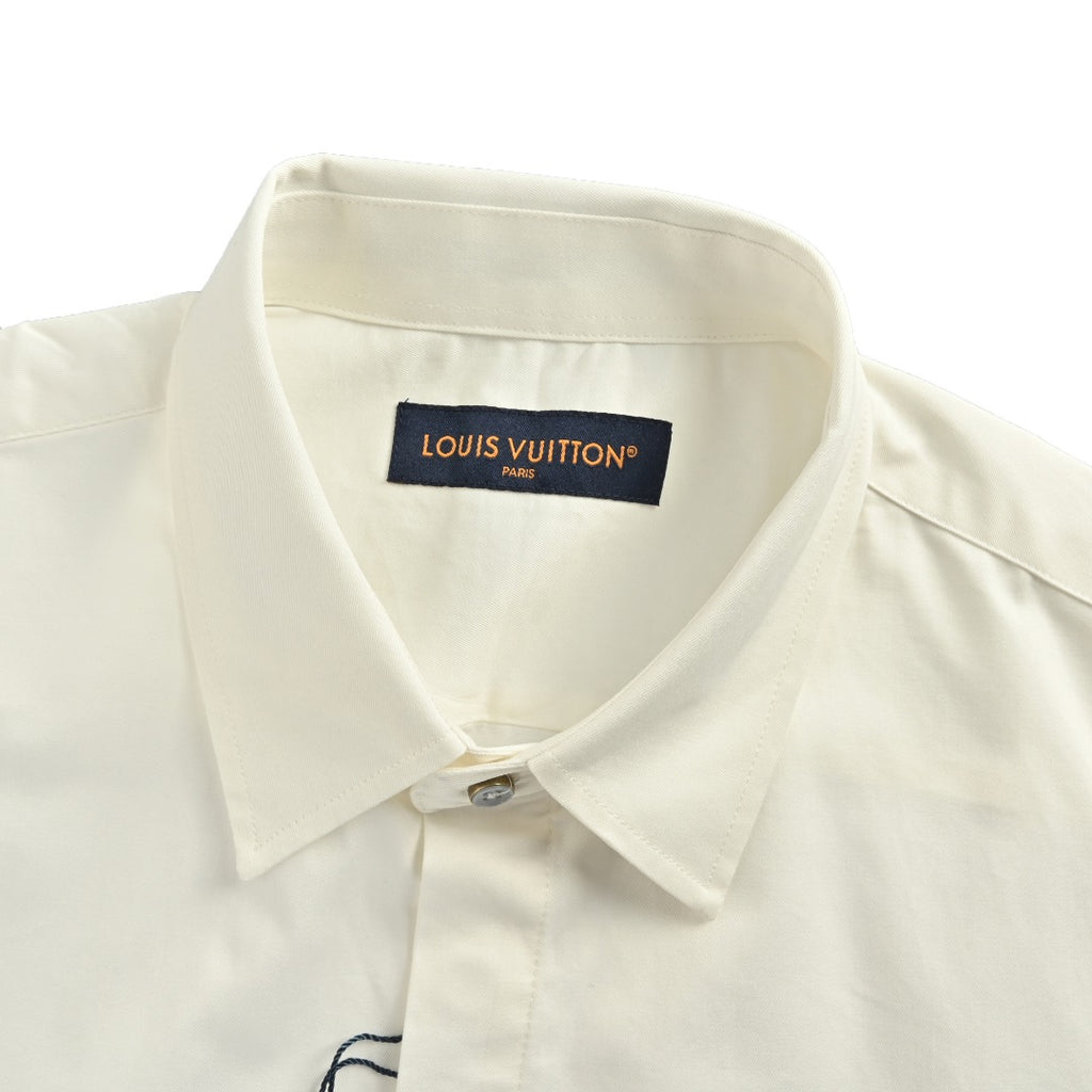 Louis Vuitton LV Monogram Embossed Pocket Short-Sleeve Shirt — Cream