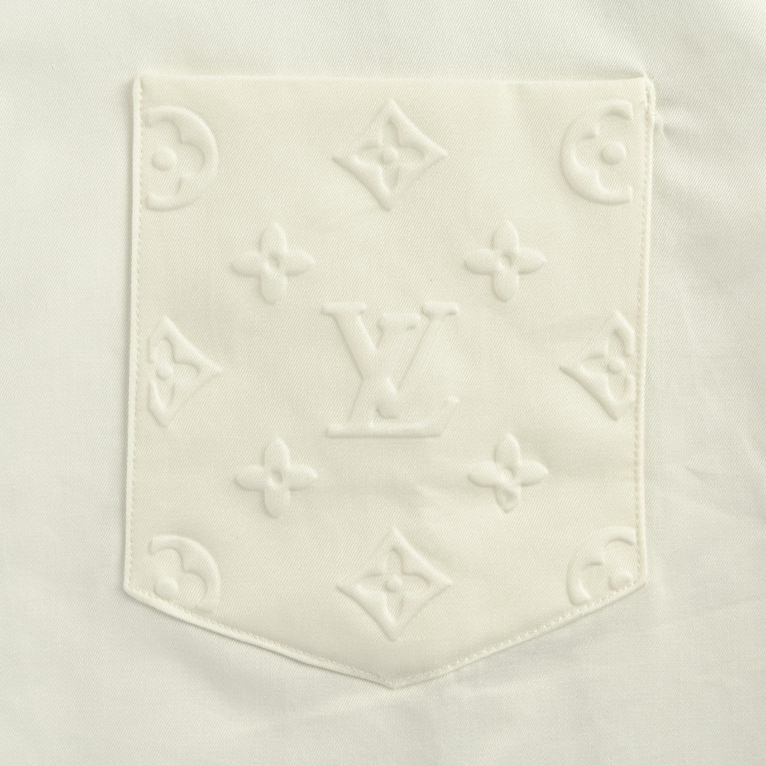 Louis Vuitton LV Monogram Embossed Pocket Short-Sleeve Shirt — Cream