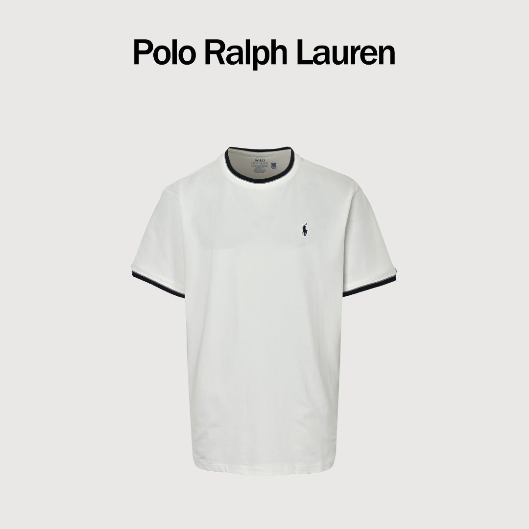 Ralph Lauren RL Small Polo Pony Embroidered Contrast Collar Stretch Mesh Short-Sleeve T-Shirt — White