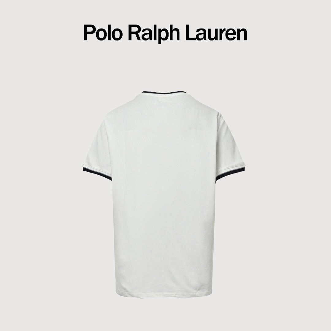Ralph Lauren RL Small Polo Pony Embroidered Contrast Collar Stretch Mesh Short-Sleeve T-Shirt — White