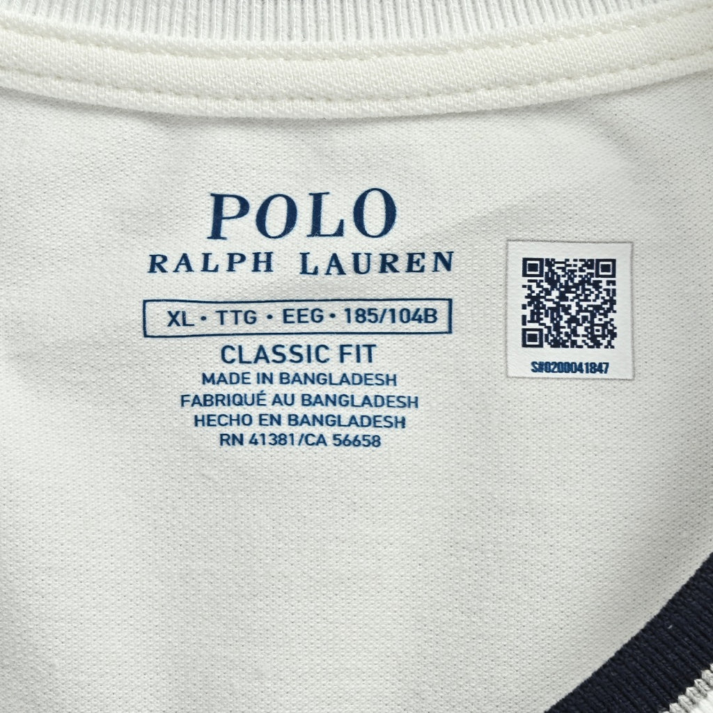 Ralph Lauren RL Small Polo Pony Embroidered Contrast Collar Stretch Mesh Short-Sleeve T-Shirt — White