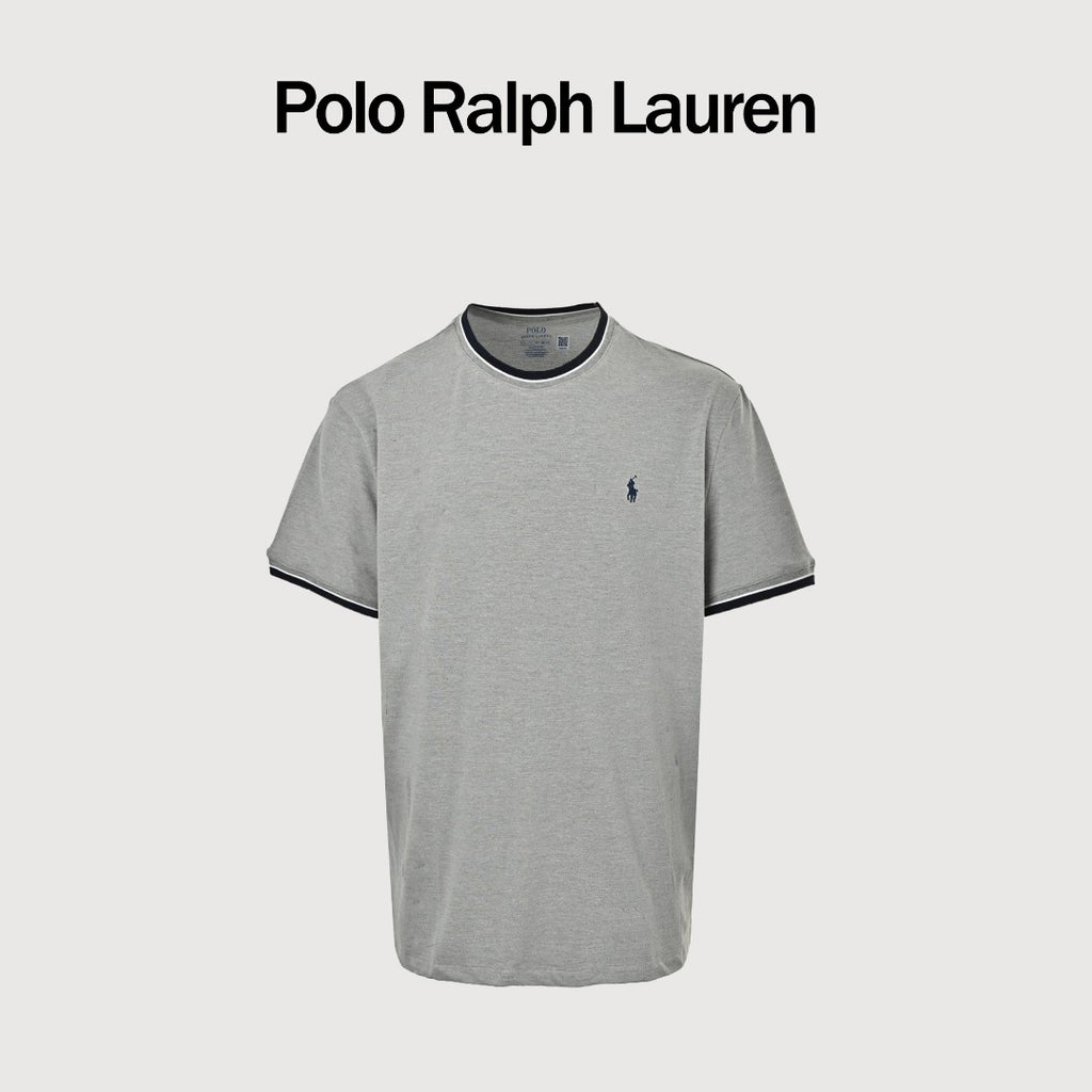 Ralph Lauren RL Small Polo Pony Embroidered Contrast Collar Stretch Mesh Short-Sleeve T-Shirt — Light Grey