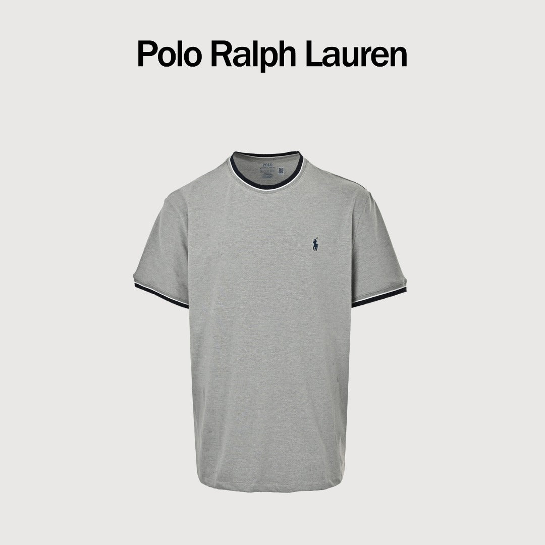 Ralph Lauren RL Small Polo Pony Embroidered Contrast Collar Stretch Mesh Short-Sleeve T-Shirt — Light Grey