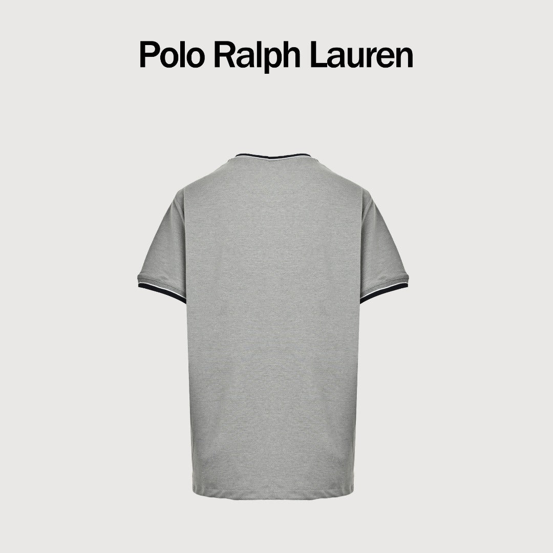 Ralph Lauren RL Small Polo Pony Embroidered Contrast Collar Stretch Mesh Short-Sleeve T-Shirt — Light Grey