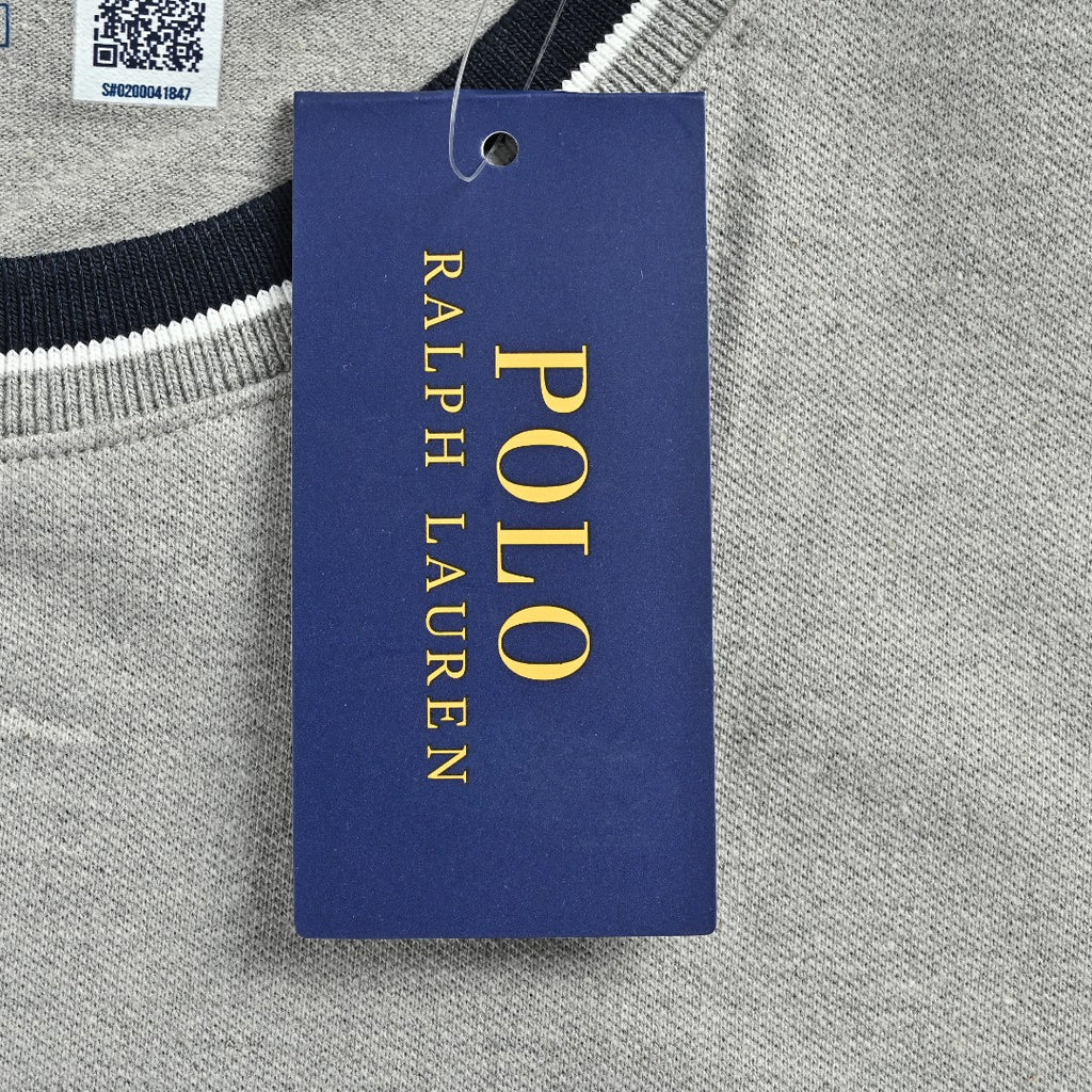 Ralph Lauren RL Small Polo Pony Embroidered Contrast Collar Stretch Mesh Short-Sleeve T-Shirt — Light Grey