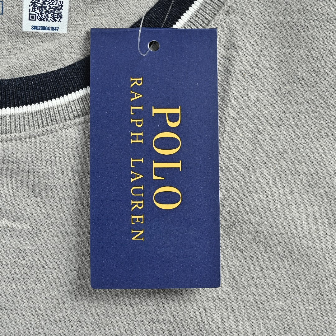 Ralph Lauren RL Small Polo Pony Embroidered Contrast Collar Stretch Mesh Short-Sleeve T-Shirt — Light Grey