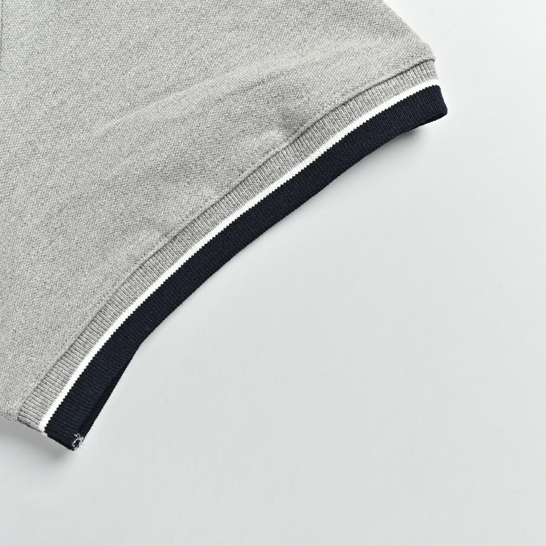 Ralph Lauren RL Small Polo Pony Embroidered Contrast Collar Stretch Mesh Short-Sleeve T-Shirt — Light Grey
